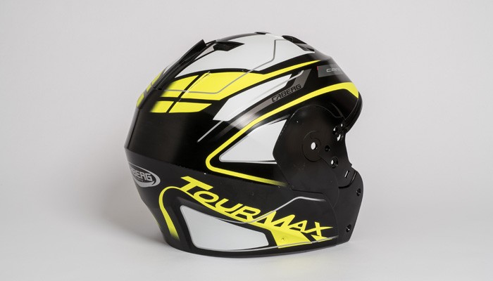 Casco da moto decorato con decalcomanie